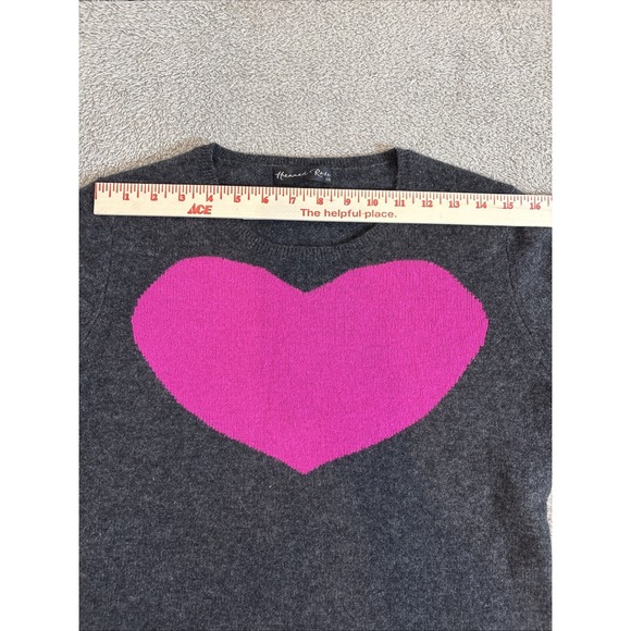 Hannah Rose Cashmere Large Gray Pink Heart Sweater Lightweight Preppy ‎ Casual - Picture 8 of 10